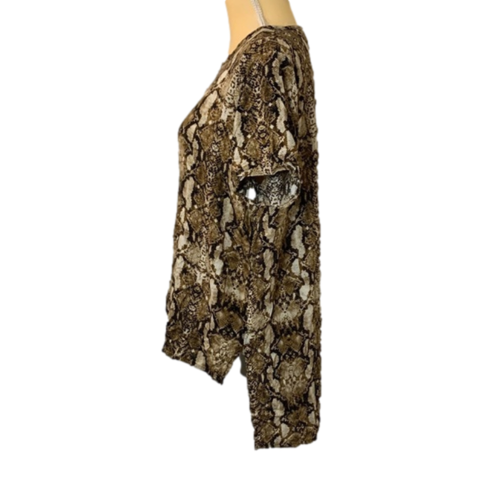 Brown & Tan Snake Animal Printed Lightweight Blouse Top XXL - Picture 2 of 8